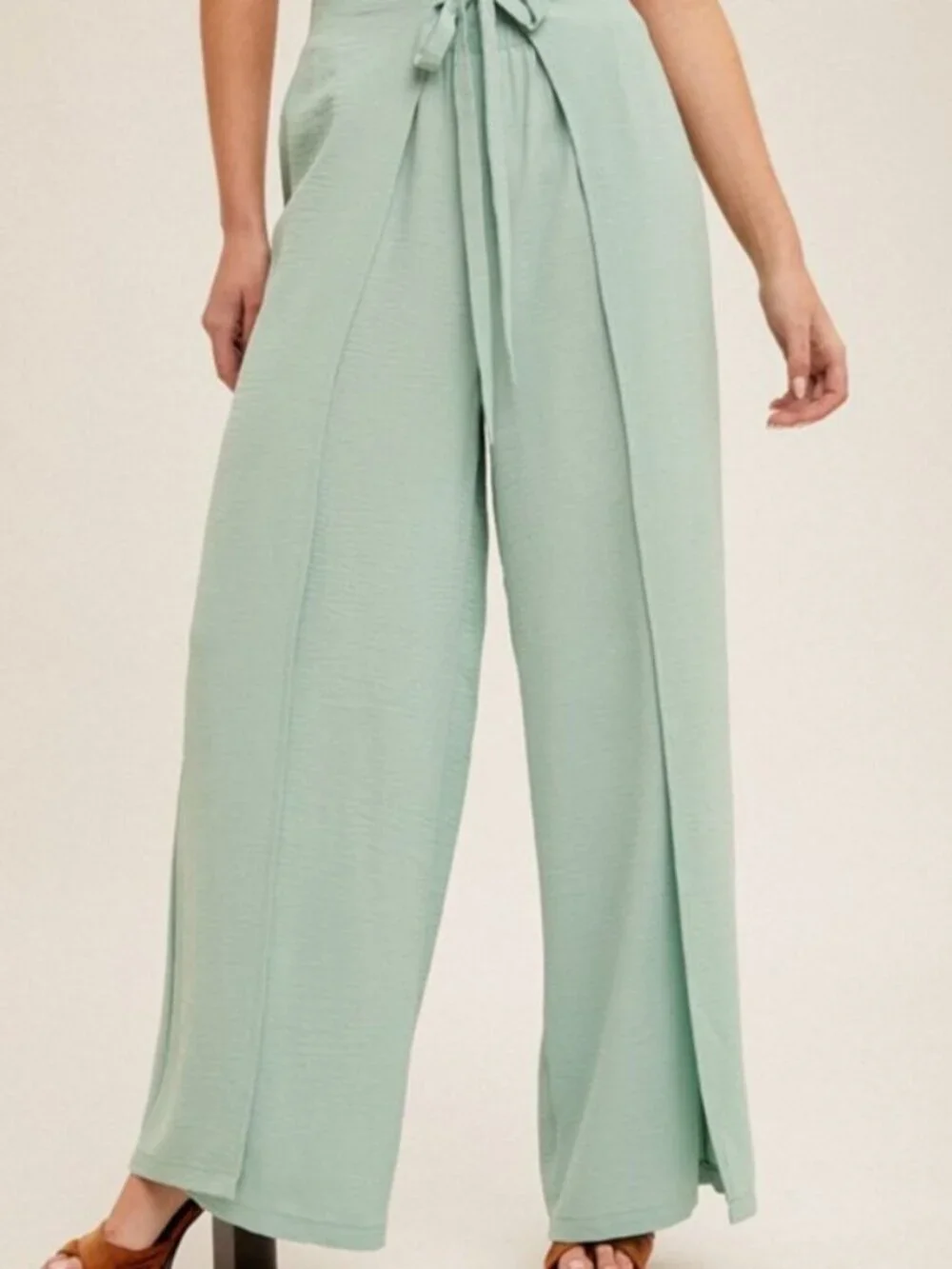 Green Wrap Front Wide Leg Summer Pants Large
